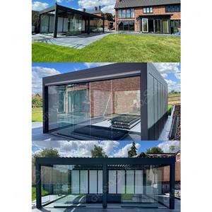 Pérgola Motorizada Moderna Personalizada <span class=keywords><strong>de</strong></span> Aluminio, Bioclimática, <span class=keywords><strong>con</strong></span> Puerta Corredera <span class=keywords><strong>de</strong></span> Vidrio, Techo <span class=keywords><strong>de</strong></span> Láminas y <span class=keywords><strong>Toldo</strong></span> Exterior - Product Image 4