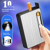 Distributeur automatique de cigarettes rechargeable, étui en aluminium, briquet avec filament en tungstène remplaçable, éclairage LED, logo personnalisé