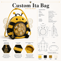 Sac à bandoulière personnalisé en forme d'abeille, sac Ita Kawaii en peluche avec fenêtre transparente en PVC, sac à main rond pour les amoureux des abeilles et des guêpes