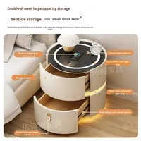 Nouvelle Table de Chevet Intelligente Style Crème Luxe Léger 2026, 2 Tiroirs, Plateau en Dalle de Roche, Chargement Sans Fil, Lumière à Induction pour Chambre à Coucher