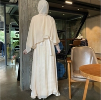 R-267 Robes de Soirée Modestes Respirantes Scintillantes pour l'Aïd en Organza, Ensemble Abaya Musulmane Élégante pour Femmes Noir