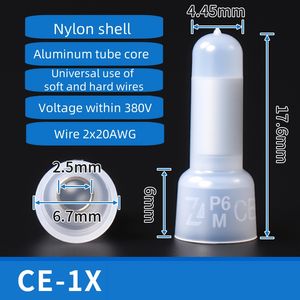 1000 pièces Capuchons de sertissage en nylon à extrémité fermée 22-16 16-14 12-10 AWG CE-1X 2X 5X Connecteur de fil de calibre Terminal à connexion rapide - Product Image 2