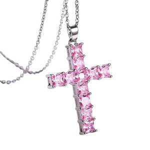 Luxury Jewelry Trendy 18K Gold Plated Setting Square Colorful Necklace Cubic Zircon Crystal <b>Chain</b> <b>Cross</b> Necklace for Women - Product Image 5