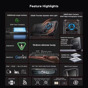 Nuovo Telefono Rugged DOOGEE Blade20 Play <span class=keywords><strong>5G</strong></span> Originale, Android 15, Batteria da 10300mAh, Display da 6.6'', Fotocamera AI, Smartphone - Product Image 3
