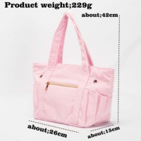 Sac fourre-tout en velours côtelé pour femme, grande capacité, fermeture éclair, rangement multi-poches, bandoulière, texture velours côtelé, pour le travail et le quotidien