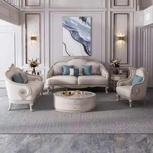 Sofá de cuero de lujo ligero americano de madera maciza de lujo de gama alta totalmente amueblado sala de estar francesa Villa europea - Product Image 1