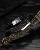 Punk Noir Lave Hommes Pierre Naturelle Perle En Acier Inoxydable Fermoir Magnétique Multicouche En Cuir Bracelet Bijoux PH1426