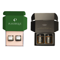 Boîte-cadeau de bougie de style tiroir en carton kraft brun avec logo personnalisé emballage triple trois pots avec impression par stratification mate