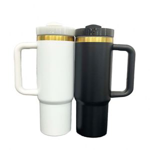 Gobelet isotherme en acier inoxydable 30 oz avec revêtement en poudre, plaqué or, avec poignée, pour les voyages - Product Image 1