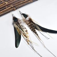 Anting-anting gantung bulu asli handmade bohemian boho vintage grosir custom, dengan rumbai panjang, untuk wanita