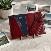 Ensemble porte-passeport et étiquette de bagage en cuir à motif crocodile PU