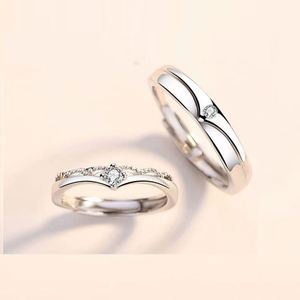 Anillo de Pareja Plateado con Circonita, Anillos Abiertos de Diamantes para Mujer y Hombre, Joyería de Boda y Compromiso - Product Image 2