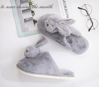Sandal bulu kelinci wanita, kualitas tinggi lucu kelinci dalam ruangan kamar tidur hangat hewan kelinci