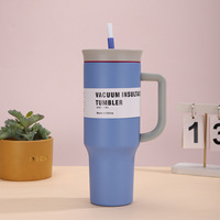 Gobelet isotherme personnalisé en acier inoxydable de 40 oz avec poignée et couvercle, mug de voyage sous vide, paille et logo gravé au laser