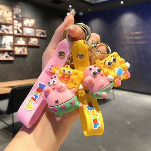 Lindo Llavero de <span class=keywords><strong>Esponja</strong></span> y Estrella de Mar de Dibujos Animados, Llavero 3D de PVC Suave con Correa para Muñeca, Colgante <span class=keywords><strong>Kawaii</strong></span> para Bolsos para Fans y Niños - Product Image 2