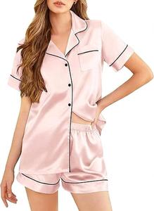 Set in Seta Satinata Quiet Girl, Completo Due Pezzi, Abbigliamento da <span class=keywords><strong>Notte</strong></span> e Loungewear, Set con Bottoni, Camicia da <span class=keywords><strong>Notte</strong></span> per Donne - Product Image 2