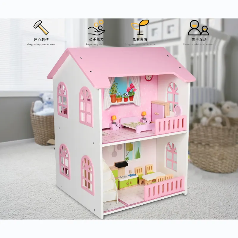 DIY Kids Wood house Dollhouse Girl Toys Houses with Furniture