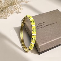 Gelang Berengsel Enamel Motif Bunga Warna Permen, Gelang Berhias Emas Pola Bunga Manis Multi-Warna, Perhiasan Wanita Modis, Hadiah Sehari-hari