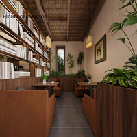 Aménagement intérieur de café, mobilier sur mesure, vitrine en bois, éclairage LED, comptoir de bar