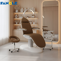 Lit de beauté incurvé en cuir marron de luxe, réglage électrique, lit pour extensions de cils, table de massage chauffante pour spa, 3 moteurs, lit pour cils