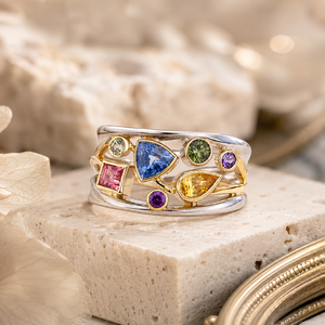Multicolor Geometric <b>Ring</b> for Women <b>Wave</b> Line Design Daily Wear Finger Accessory - Product Image 5