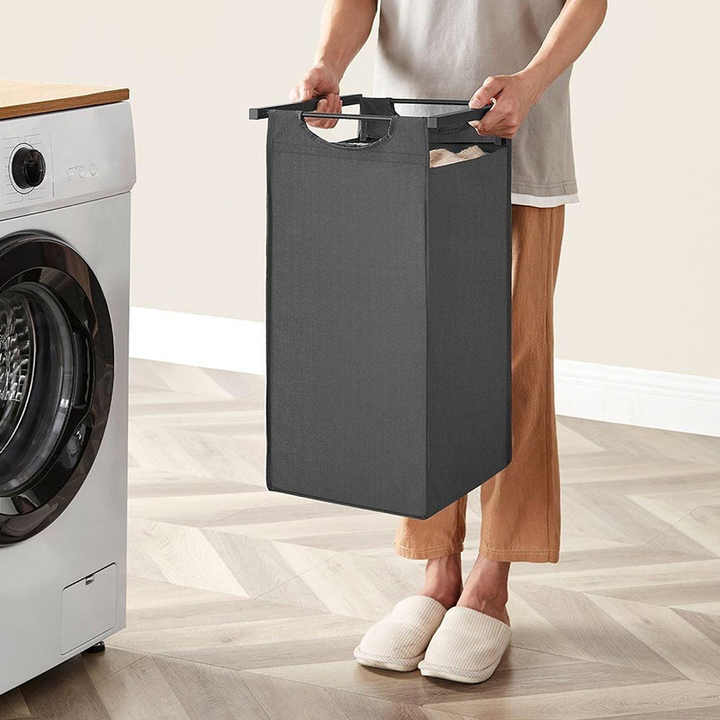 Factory Custom Hot-selling Laundry Basket Foldable Metal Oxford Cloth Storage 3 Pull-Out Removable Bags Basket Laundry