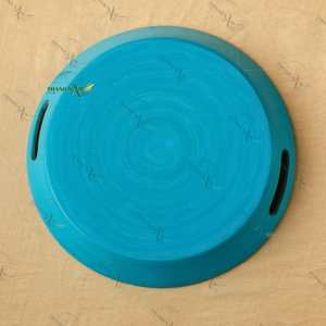 Bandeja redonda de bambú personalizada con asas hecha a mano con diseño rústico para desayuno logotipo grabado - Product Image 4