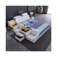 Lit king-size multifonction intelligent avec cadre en bois moderne, fonction de massage, double rembourrage en cuir, garantie de 3 ans