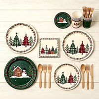 Ensemble de vaisselle jetable compostable et écologique en papier pour fêtes de Noël et mariages avec logo personnalisé et tous les accessoires