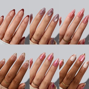 Juego de Uñas Postizas Cortas de Almendra Hechas a Mano, Venta al por Mayor, Diseño 3D con Punta Francesa Roja, Uñas Artificiales de Gel Suave X, Uñas Postizas a Presión - Product Image 3