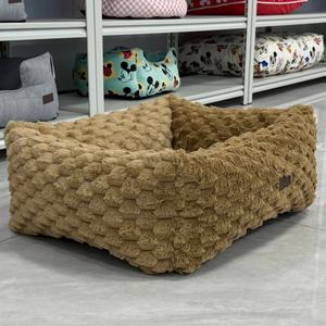 Rechthoekig effenkleurig op maat gemaakt sneeuwvlok fleece hondenbed zacht en comfortabel kaki hondenbed - Product Image 3
