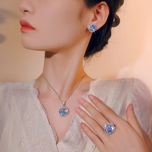 Fashion Jewelry Eco-friendly Copper 14-10mm Mixed Design Blue Zircon Flower Pendant <b>Earrings</b> Jewelry Set - Product Image 6