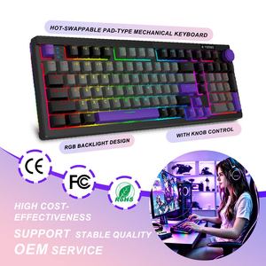 <span class=keywords><strong>Clavier</strong></span> de jeu mécanique RGB 100 touches, trois modes, à montage Gasket, hot-swappable, touches PBT, bouton rotatif, BT 2.4G USB-C - Product Image 1