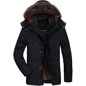Chaqueta de invierno para hombre de talla grande de algodón cálido Parka abrigo Casual de piel sintética con capucha polar cortavientos largo - Product Image 2