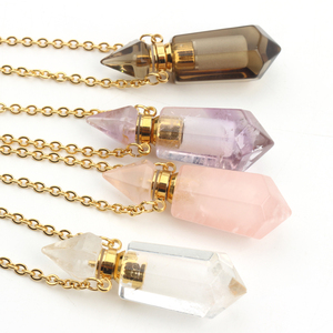 Bouteilles d'huile essentielle en améthyste naturelle, pendentifs en cristal de quartz rose à double terminaison pour flacons de parfum - Product Image 2