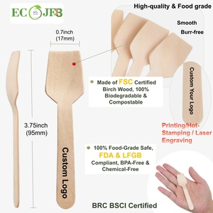 Cuillères en bois miniatures biodégradables écologiques, logo personnalisé, couverts jetables, 95 mm, cuillère à yaourt, cuillère à glace, à utiliser pour les fêtes - Product Image 2