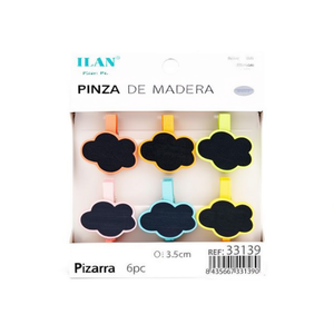 Pince à linge en bois Ilan avec tableau noir, forme nuage 3,5 cm, lot de 6 - Product Image 3