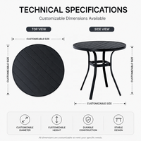 Table de bistrot moderne en métal rond pour l'extérieur, plateau à lattes, anti-rouille, pour villa, patio, balcon