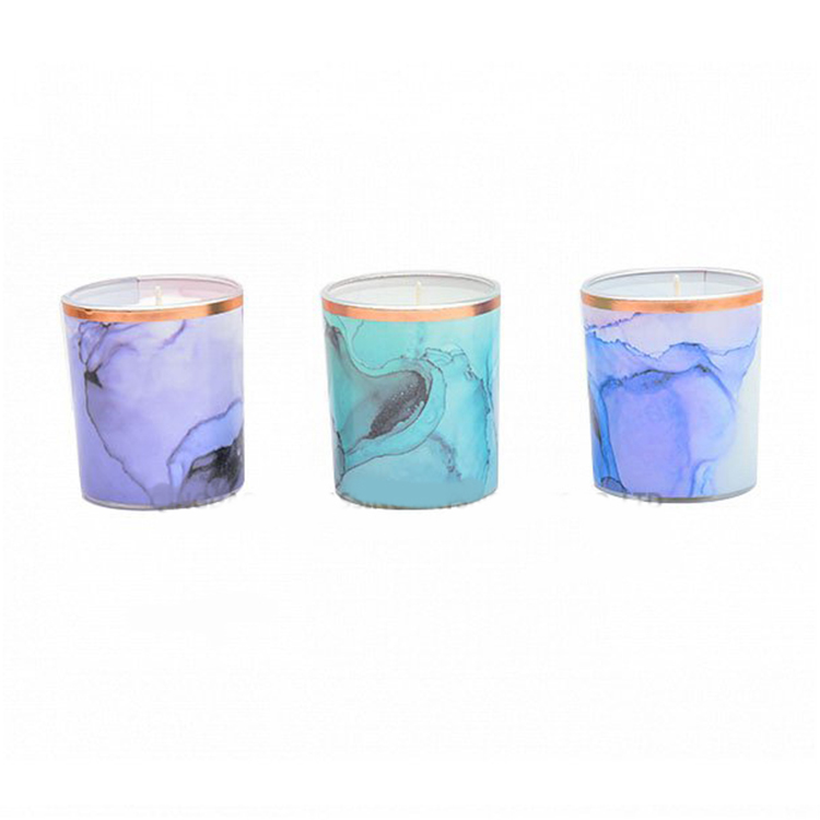 Scented Marble Pillar Candles Organic Soy Candles With Wood Wick 0