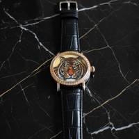Montre mécanique personnalisable avec fermoir, cadran argenté, verre saphir, motif animal tigre émaillé, pour homme, cadeau