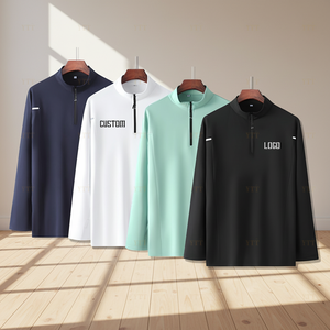 Running Gym T-Shirts hommes Fitness Slim Fit sport séchage rapide T-Shirt élastique fermeture éclair à manches longues musculation chemise d'entraînement - Product Image 1