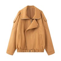 Veste bomber en faux daim pour femme, style décontracté, col à revers, coupe courte, veste de motard oversize