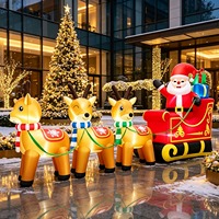 Renne gonflable lumineux de 3 m avec traîneau du Père Noël, décoration de jardin de Noël, décorations de vacances gonflables avec lumières LED