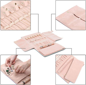Personalizado portátil de lujo <span class=keywords><strong>plegable</strong></span> joya collar pendiente organizador rollo bolsa microfibra terciopelo <span class=keywords><strong>viaje</strong></span> joyería bolsa para mujeres niñas - Product Image 5