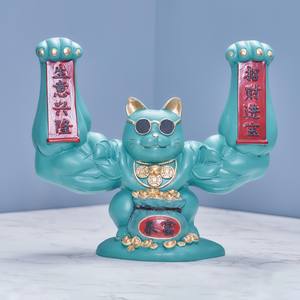 Statue de chat Zhaocai en résine, bras musclé, richesse et prospérité, décoration de salon, décoration de bureau - Product Image 3