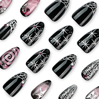 Faux ongles gothiques à presser fabriqués à la machine, motif toile d'araignée noire et violette, étoile et strass, forme amande, réutilisables, vente en gros