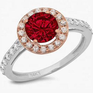 Anelli di fidanzamento naturali originali per peridoto personalizzato 14k bianco e rosa rosa con taglio rotondo Halo - Product Image 3