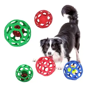 犬の中空ボールおもちゃ犬のためのゴム製噛むおもちゃベル子犬トレーニングゲームで歯を掃除するモラーバイト耐性おもちゃ