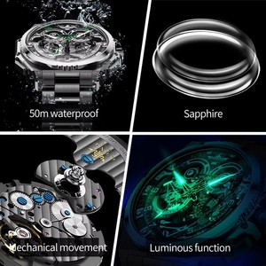 OUPINKE – montre-bracelet squelette pour hommes, en acier inoxydable 316, étanche à 50m, montre mécanique automatique originale, date lumineuse, montre pour homme - Product Image 5
