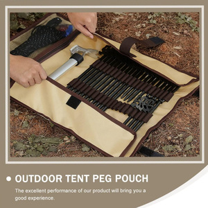 Cross Border Outdoor Tent Peg Storage <b>Bag</b> Oxford Fabric Multi Functional Camping <b>Tool</b> <b>Roll</b> With Hammer And Rope Khaki Color - Product Image 5